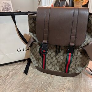 Gucci Signature Brown and Green Backpack